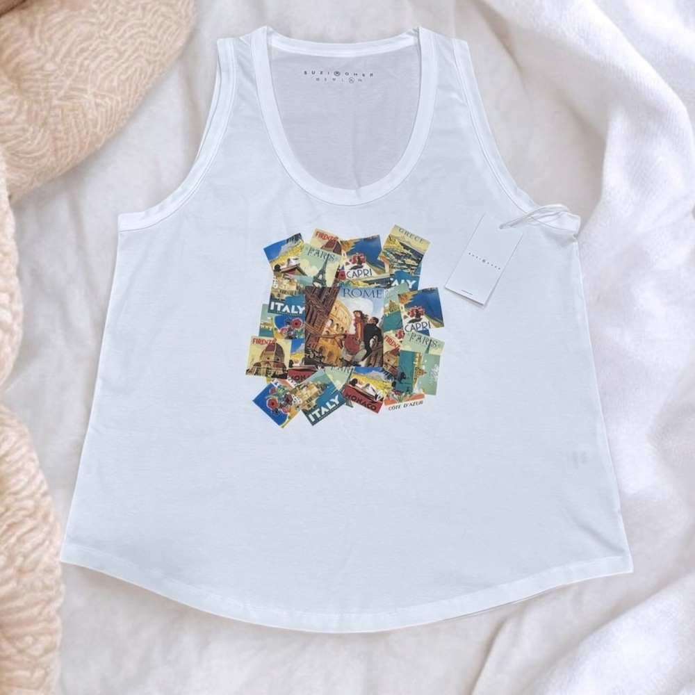 NWT (L) SUZE ROHER The Lola Travel Bug Tank Cotton White Breathable Soft - Large